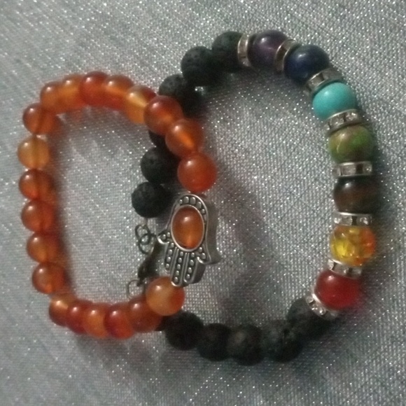 7 Chakra Lava & Carnelian Evil Eye Hand Of Fatima Bracelets - Picture 5 of 8